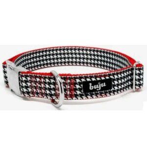 black & white houndstooth check & red adjustable dog collar